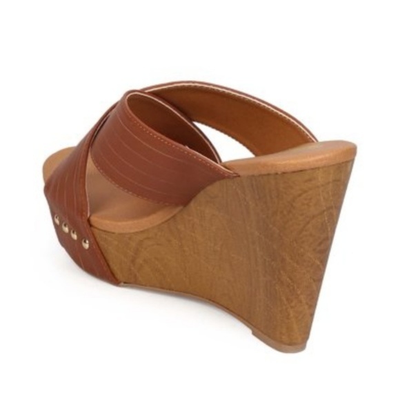 2/$20 Qupid Leatherette Criss Cross Slip On Wedge Sandal - Picture 5 of 5